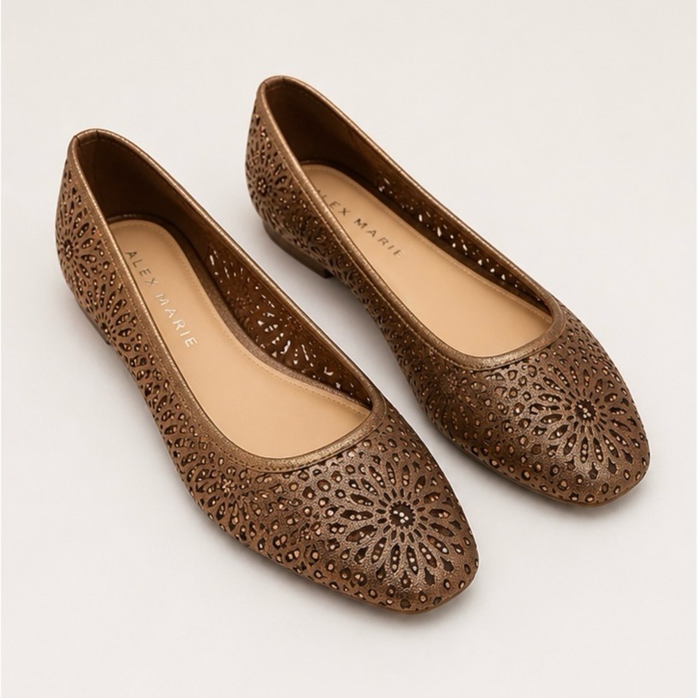 Alex Marie Women’s Flats Size 8M Bronze Embellished Cutout Ballet Shoes